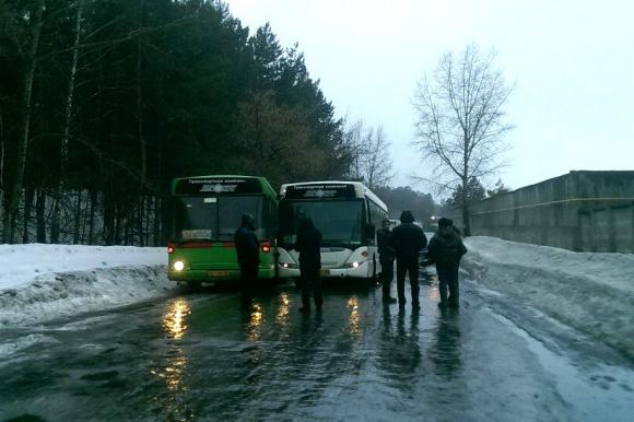 В Барнауле столкнулись два автобуса и легковушка