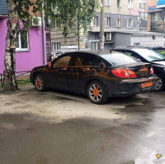 В Новосибирске припаркованный авто разрисовали оскорблениями и неприличными символами (фото)