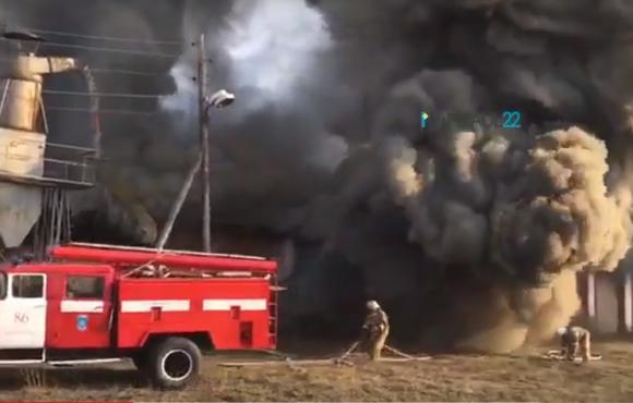 Крупный пожар произошел на элеваторе в селе Шипуново (видео)