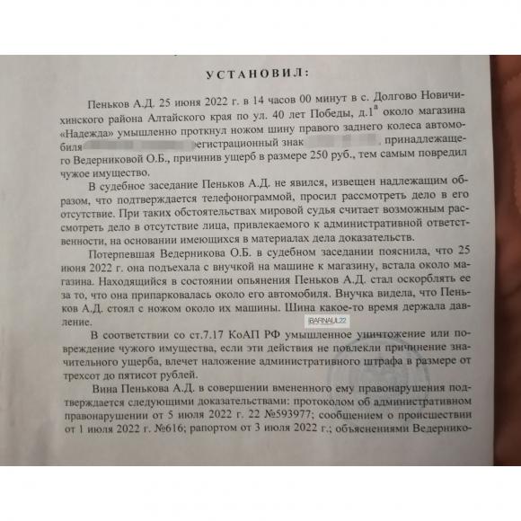 Соцсети: глава алтайского сельсовета поскандалил с женщиной и порезал колесо ее машины